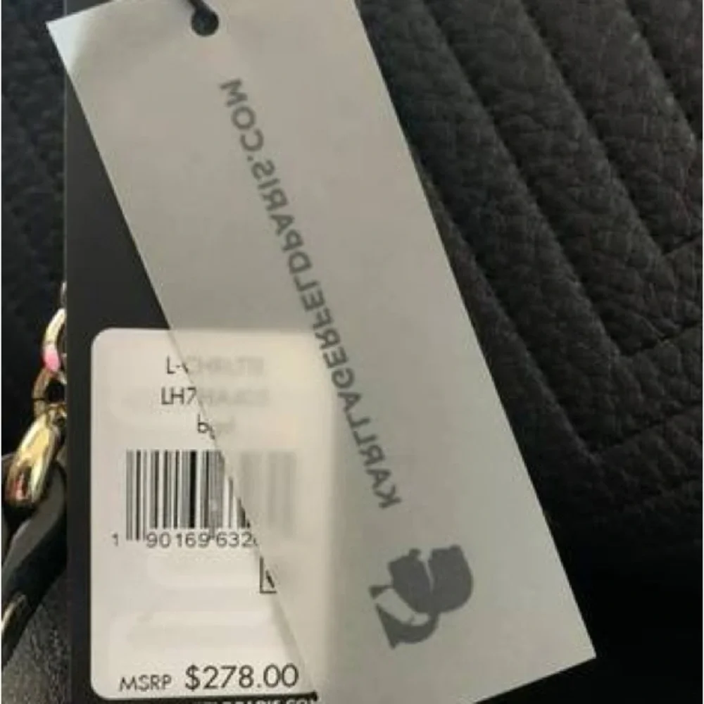 NEW! Karl Lagerfeld Black and Gold Chevron Charlotte Satchel Shoulder Bag - Picture 10 of 10